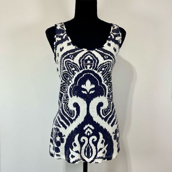 I.N.C. International Concepts Sequin Sleeveless Top Sz Small Women’s Blue White - Picture 2 of 12
